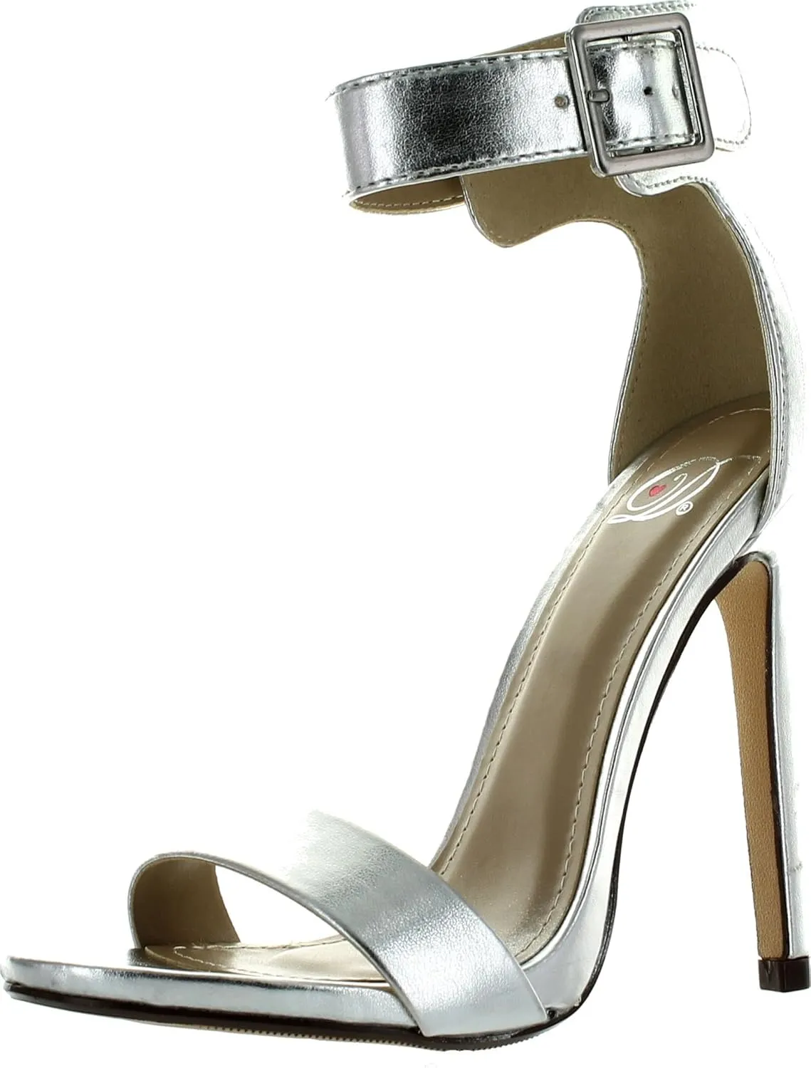 Delicious Womens Canter Single Sole Ankle Strap High Heels,Silver Pu,5.5