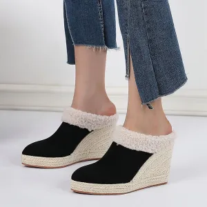 DINTAHA Closed Toe Wedges For Women,Pointed Toe Platform Wedge Mules,Espadrille Sandals For Women-Choose Half Size Larger