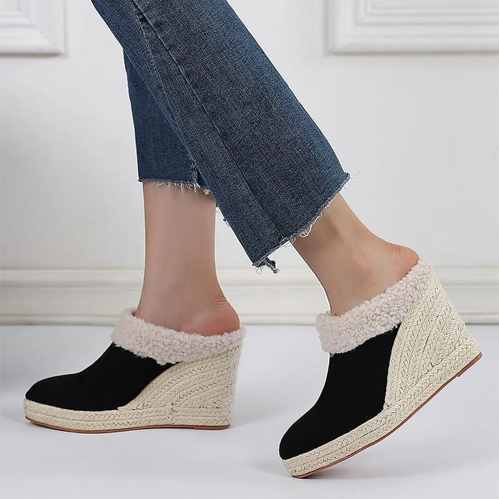 DINTAHA Closed Toe Wedges For Women,Pointed Toe Platform Wedge Mules,Espadrille Sandals For Women-Choose Half Size Larger