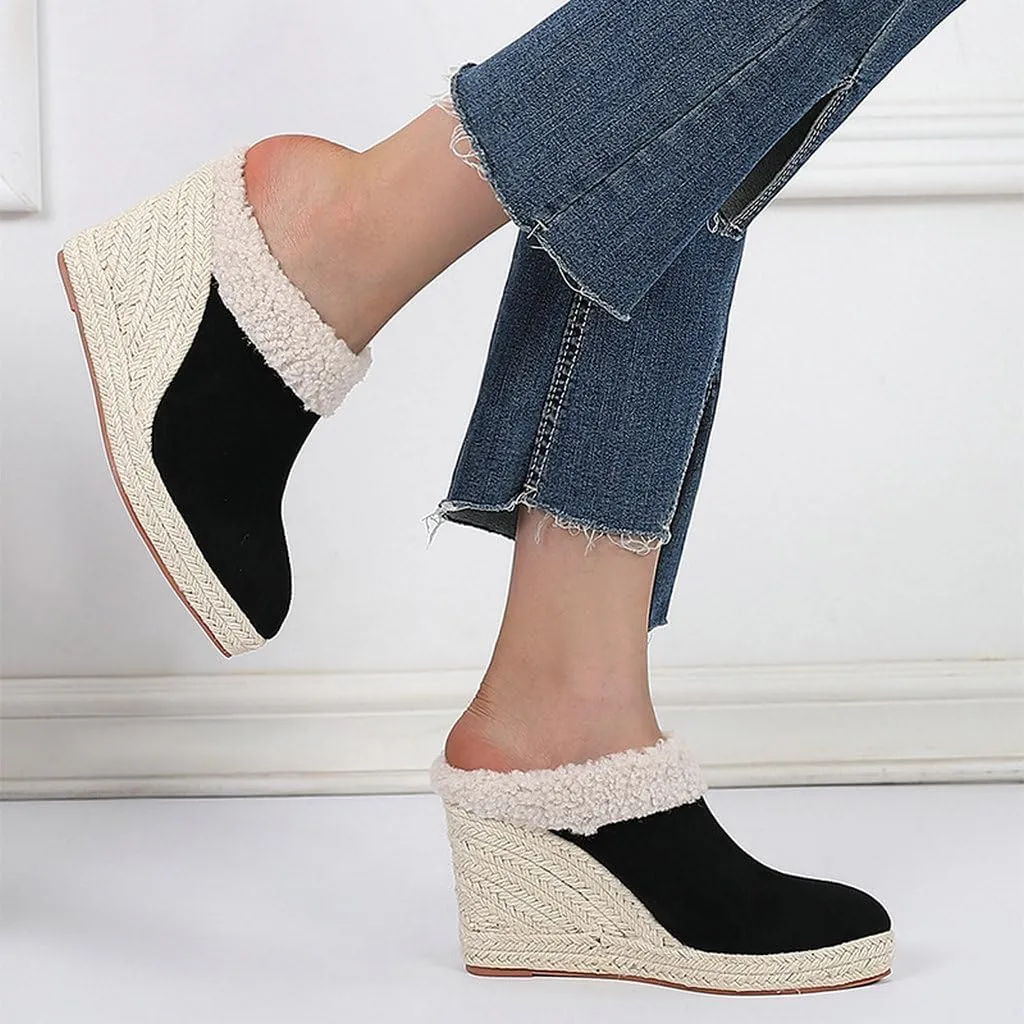 DINTAHA Closed Toe Wedges For Women,Pointed Toe Platform Wedge Mules,Espadrille Sandals For Women-Choose Half Size Larger