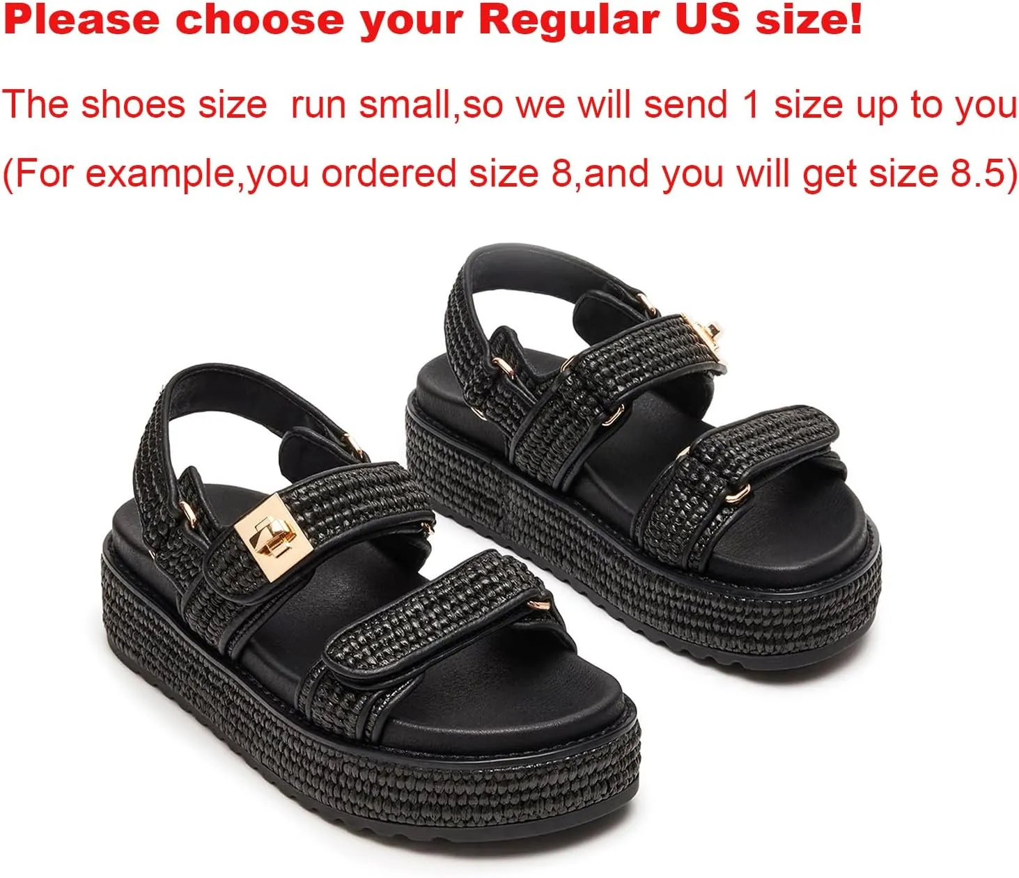 DOEYG Raffia Platform Sandals for Women Comfortable Casual Adjustable Buckle Strap Summer Open Toe Woven Slingback Beach Sandals