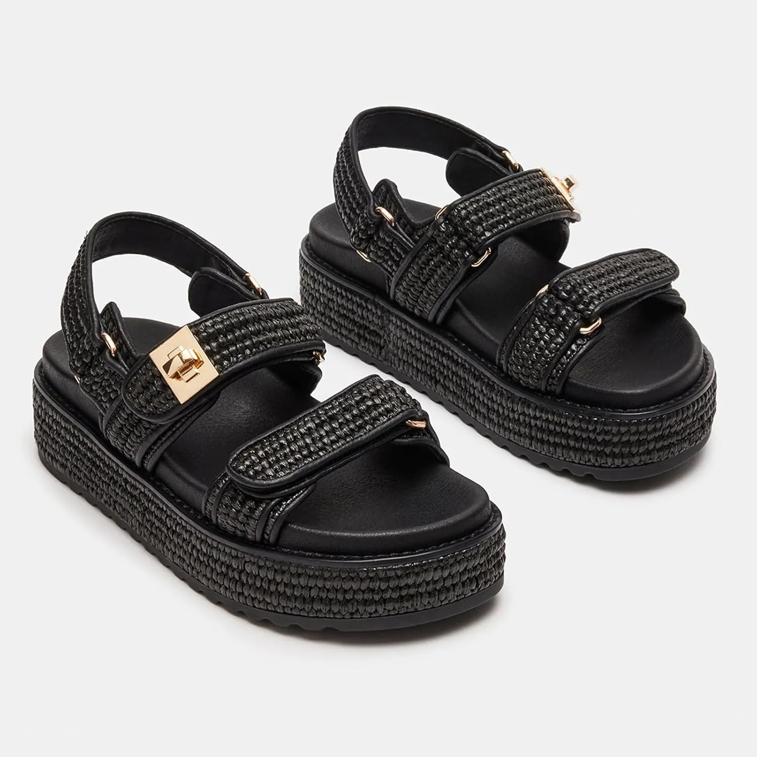 DOEYG Raffia Platform Sandals for Women Comfortable Casual Adjustable Buckle Strap Summer Open Toe Woven Slingback Beach Sandals