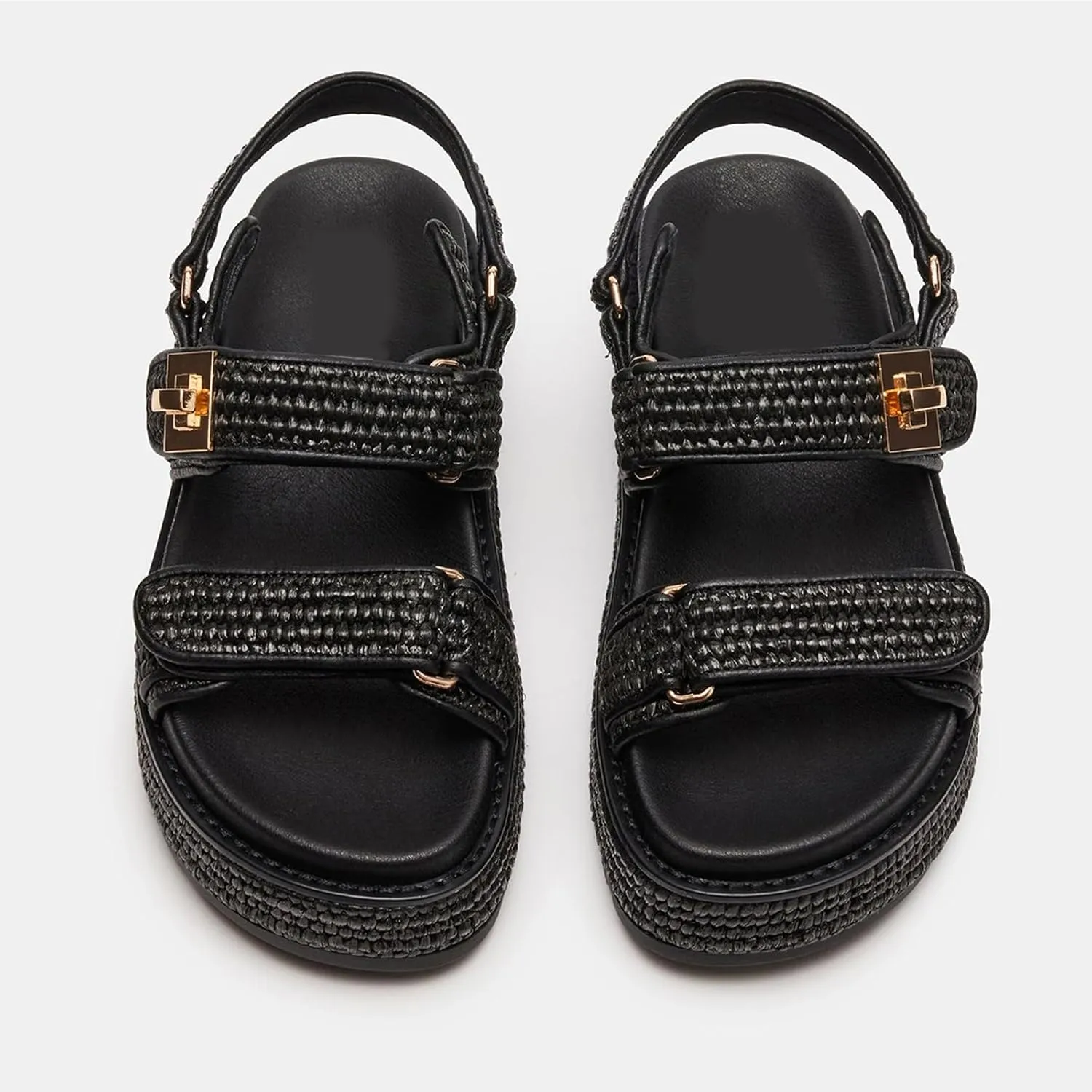 DOEYG Raffia Platform Sandals for Women Comfortable Casual Adjustable Buckle Strap Summer Open Toe Woven Slingback Beach Sandals