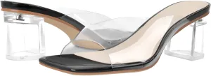 dollskiss Women's Holographic Transparent Chunky Heel Square Toe Sandals Mules