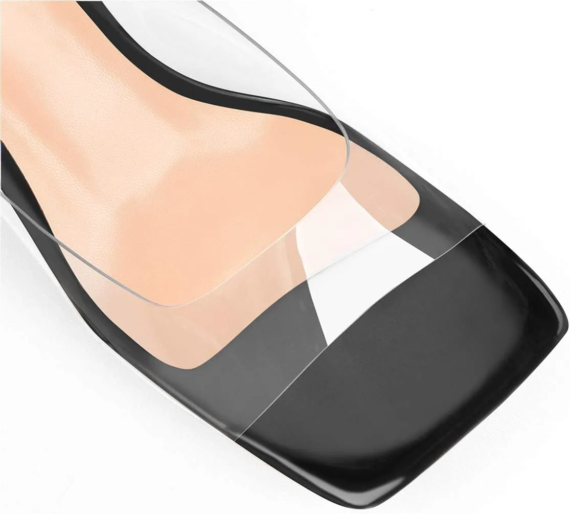 dollskiss Women's Holographic Transparent Chunky Heel Square Toe Sandals Mules