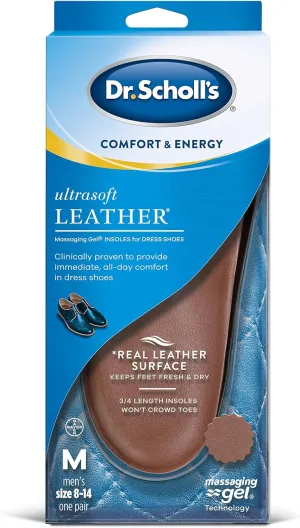 Dr. Scholl's Ultrasoft Leather Insoles for Dress Shoes (Men's 8-14) // All-Day Comfort with Massaging Gel plus a Real Leather Surface