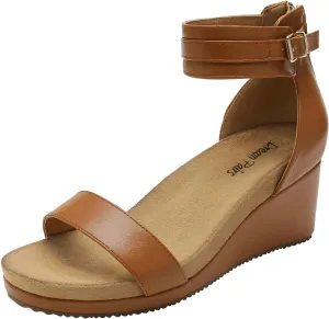 DREAM PAIRS Women's Open Toe Buckle Ankle Strap Platform Wedge Sandals Summer Shoes.