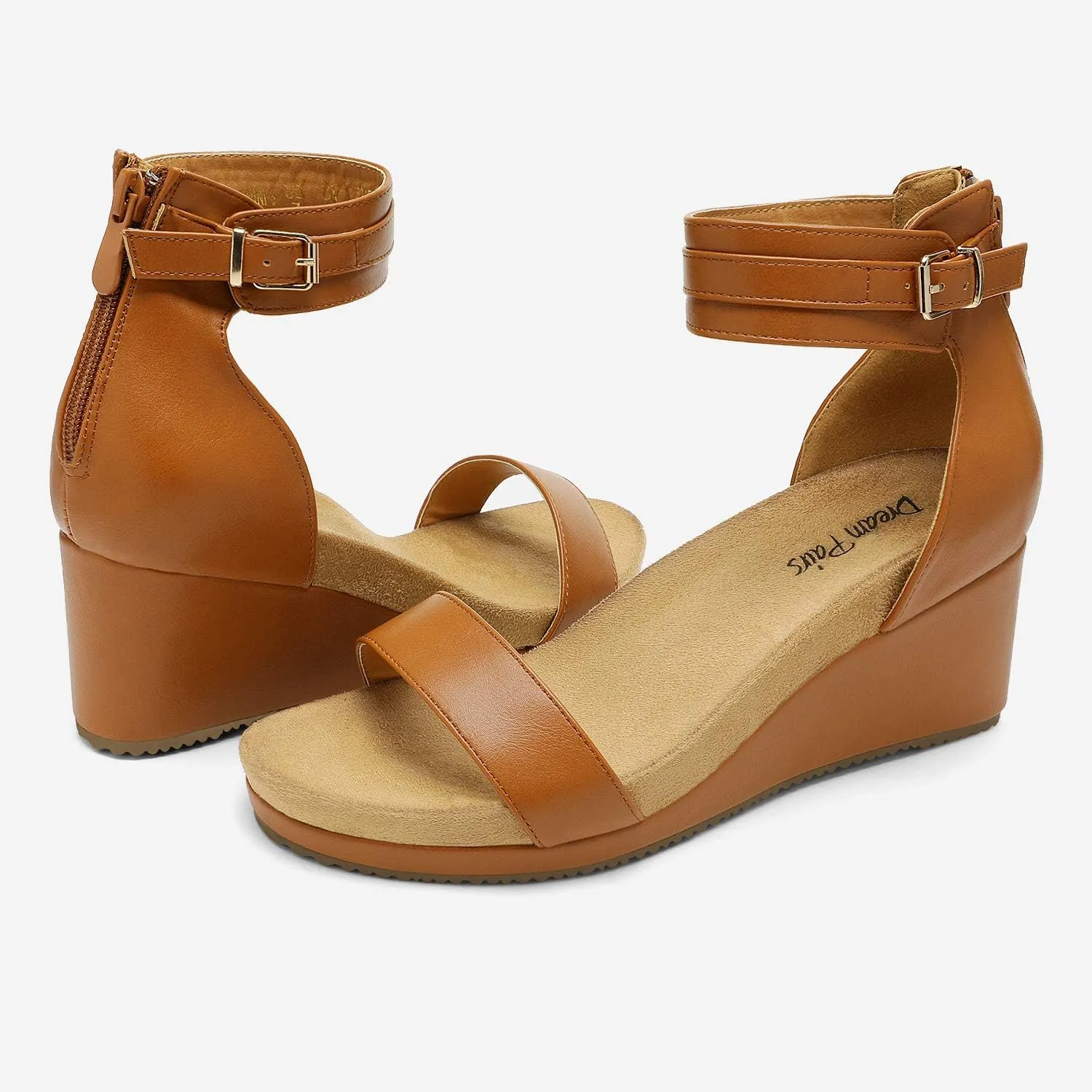 DREAM PAIRS Women's Open Toe Buckle Ankle Strap Platform Wedge Sandals Summer Shoes.