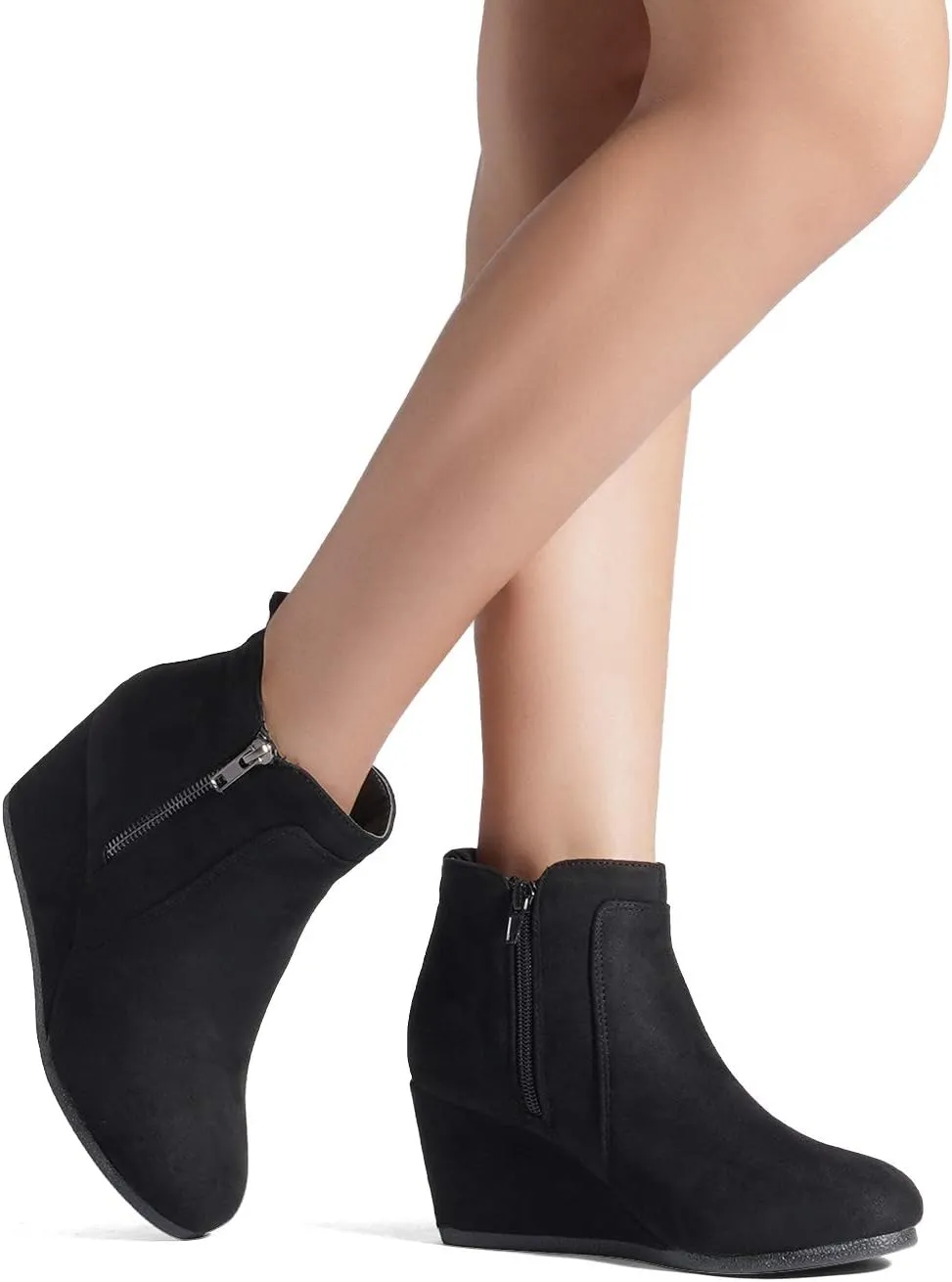 DREAM PAIRS Women's Suede Low Wedges Ankle Boots