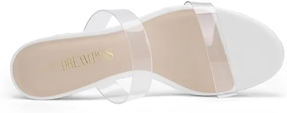DREAM PAIRS Women's Two Strap Open Toe Low Block Chunky Heels Sandals Dress Pumps Casual Summer Mules Shoes