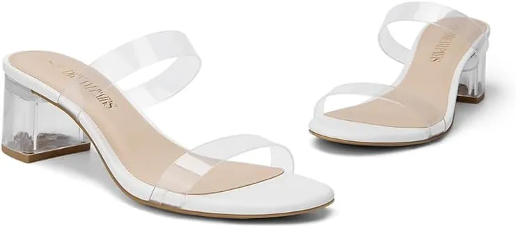 DREAM PAIRS Women's Two Strap Open Toe Low Block Chunky Heels Sandals Dress Pumps Casual Summer Mules Shoes