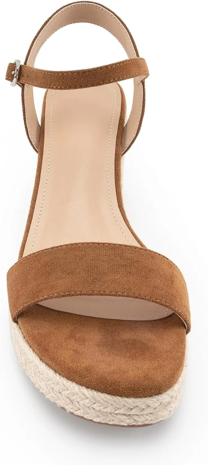 DREAMCIA Espadrilles Wedge Platform Sandals for Women Strappy Ankle Strap Buckle Open Toe Sandals Dressy Shoes Summer