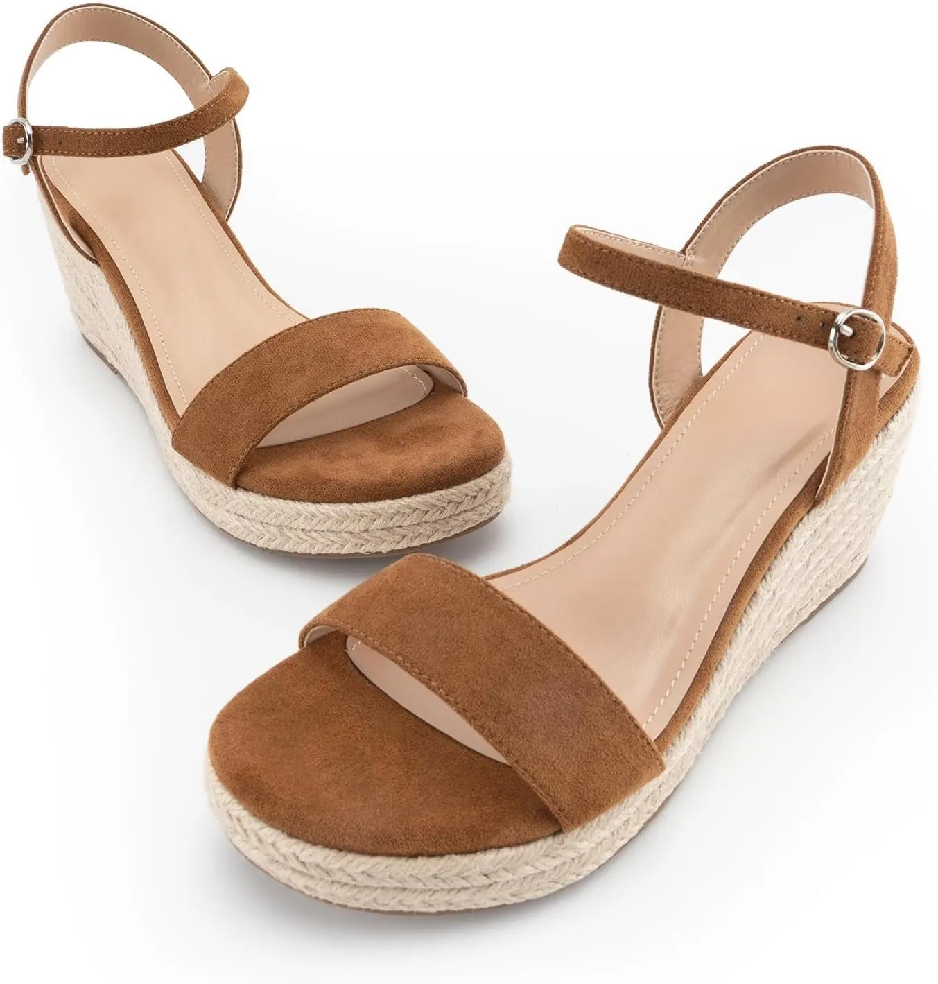 DREAMCIA Espadrilles Wedge Platform Sandals for Women Strappy Ankle Strap Buckle Open Toe Sandals Dressy Shoes Summer