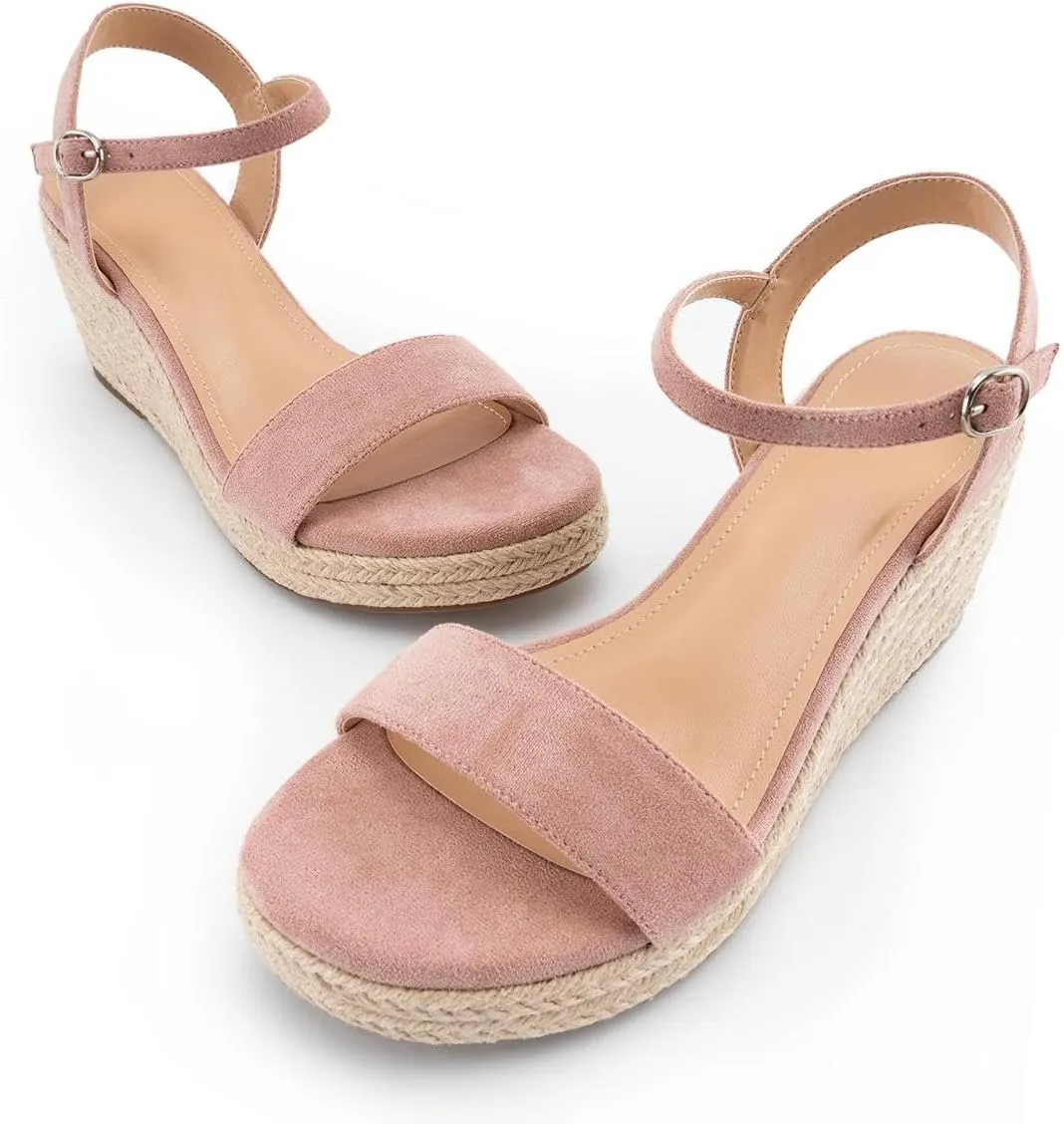 DREAMCIA Espadrilles Wedge Platform Sandals for Women Strappy Ankle Strap Buckle Open Toe Sandals Dressy Shoes Summer