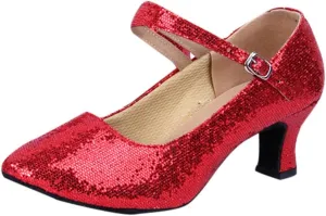 Dress Sandals for Women Dressy Low Heel Practice Ballroom Dancing Shoes Closed Toe Salsa Tango Pump Shoes
