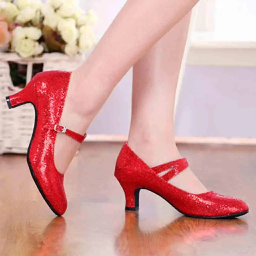 Dress Sandals for Women Dressy Low Heel Practice Ballroom Dancing Shoes Closed Toe Salsa Tango Pump Shoes