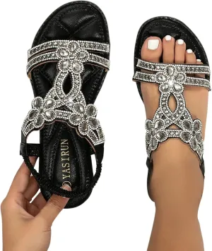 Eduavar Orthopedic Sandals for Women, Womens Sandals Comfortable Cute Bohemia Sandals Summer Beach Crystal Peep Toe Sandals
