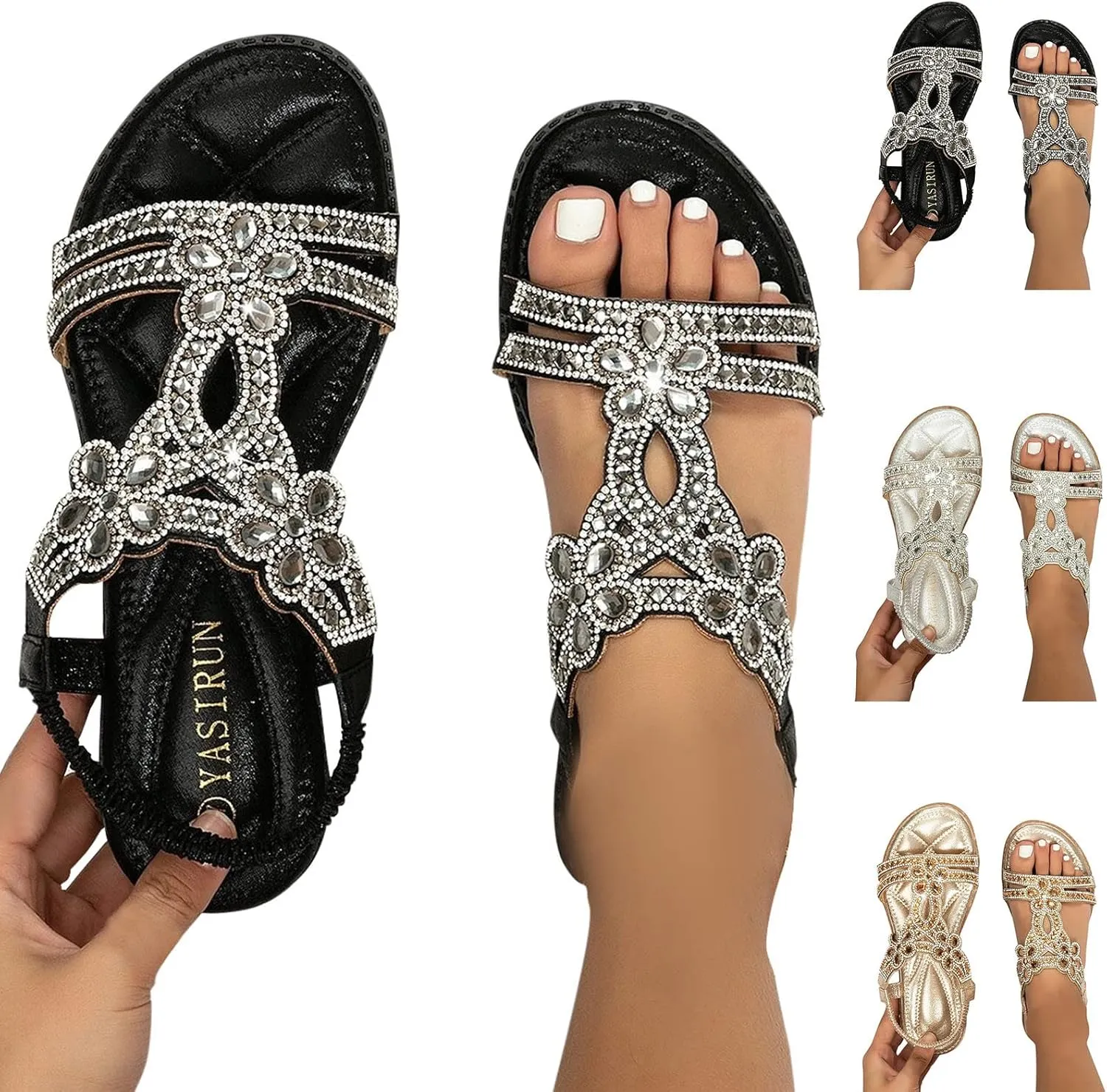 Eduavar Orthopedic Sandals for Women, Womens Sandals Comfortable Cute Bohemia Sandals Summer Beach Crystal Peep Toe Sandals