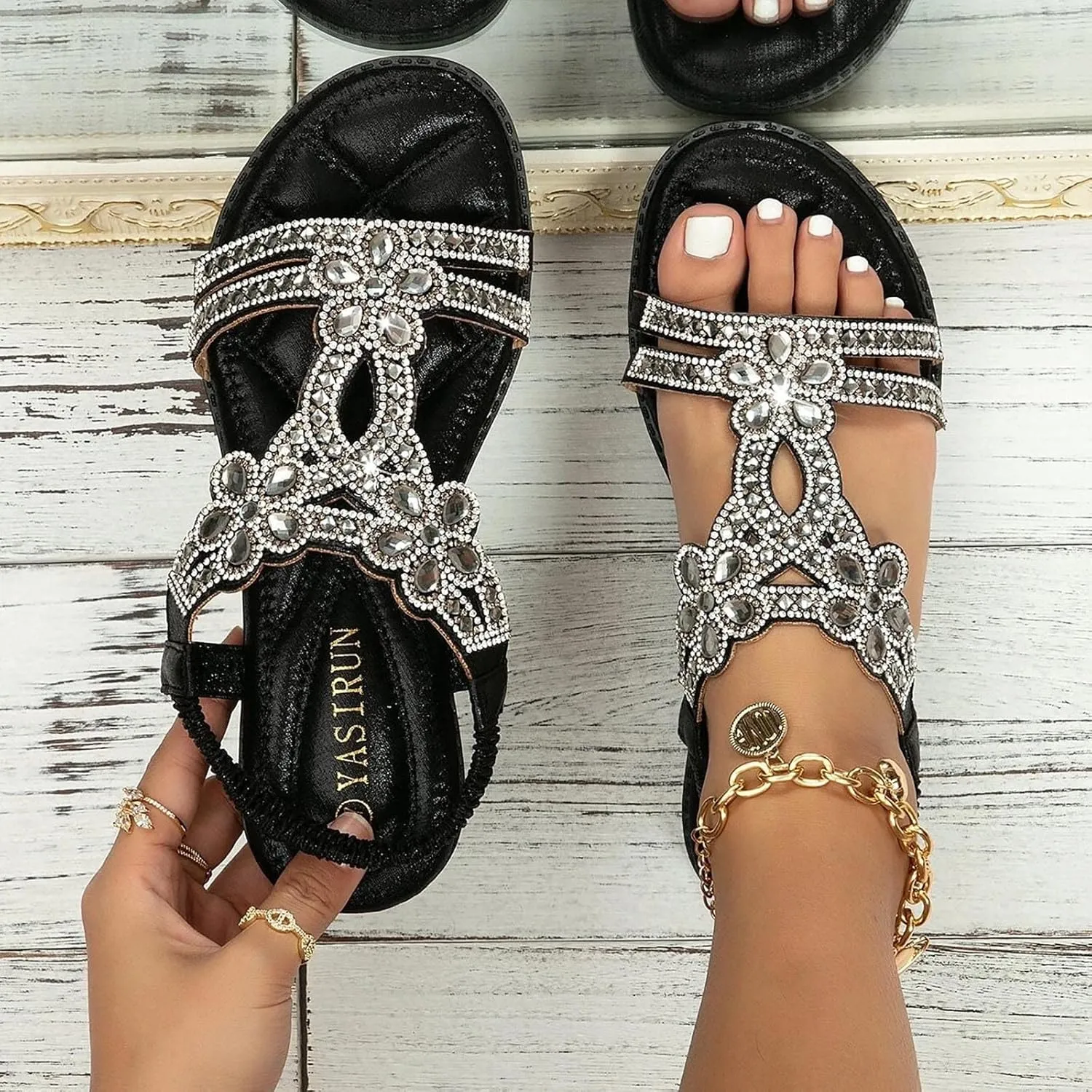 Eduavar Orthopedic Sandals for Women, Womens Sandals Comfortable Cute Bohemia Sandals Summer Beach Crystal Peep Toe Sandals