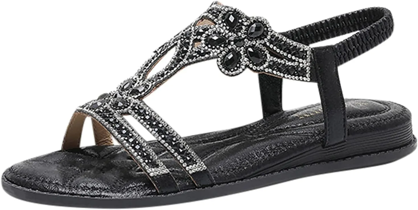 Eduavar Orthopedic Sandals for Women, Womens Sandals Comfortable Cute Bohemia Sandals Summer Beach Crystal Peep Toe Sandals