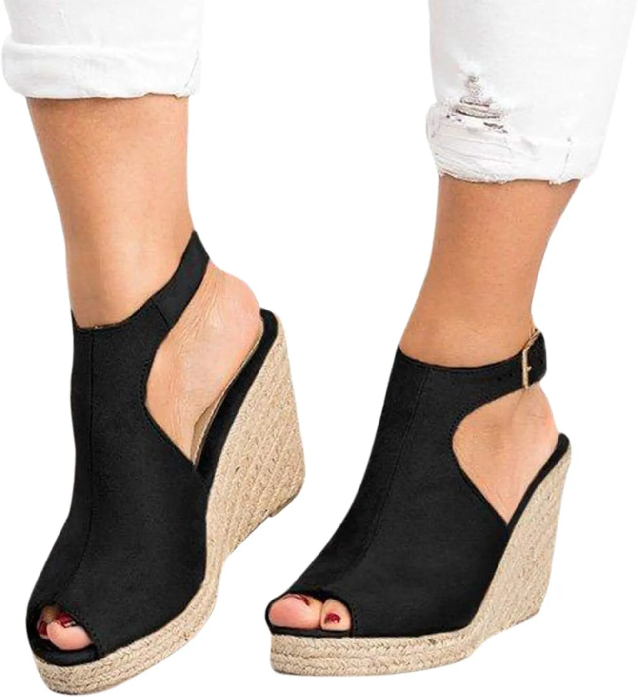 Eduavar Womens Wedge Sandals, Orthopedic Sandals for Women High Wedge Platform Open Toe Sandals with Ankle Strap