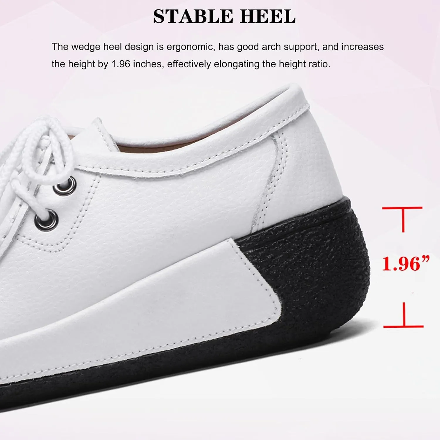 EFTCAL Women's Leather Lace Up Platform Sneakers Comfortable Round Toe Wedge Loafers Breathable Non-Slip Nurse Work Shoes with Arch Support,Rocker Shoes for Women