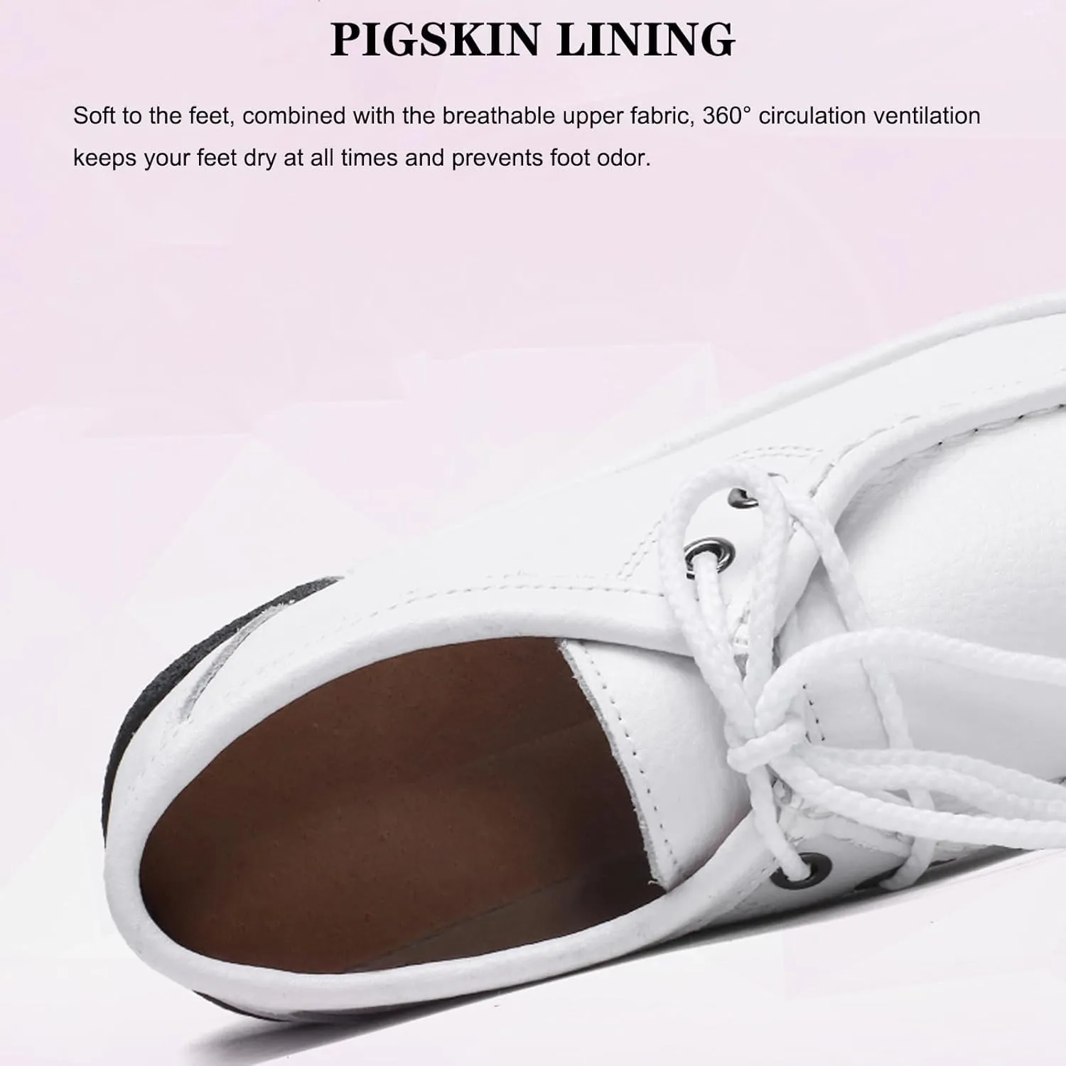 EFTCAL Women's Leather Lace Up Platform Sneakers Comfortable Round Toe Wedge Loafers Breathable Non-Slip Nurse Work Shoes with Arch Support,Rocker Shoes for Women