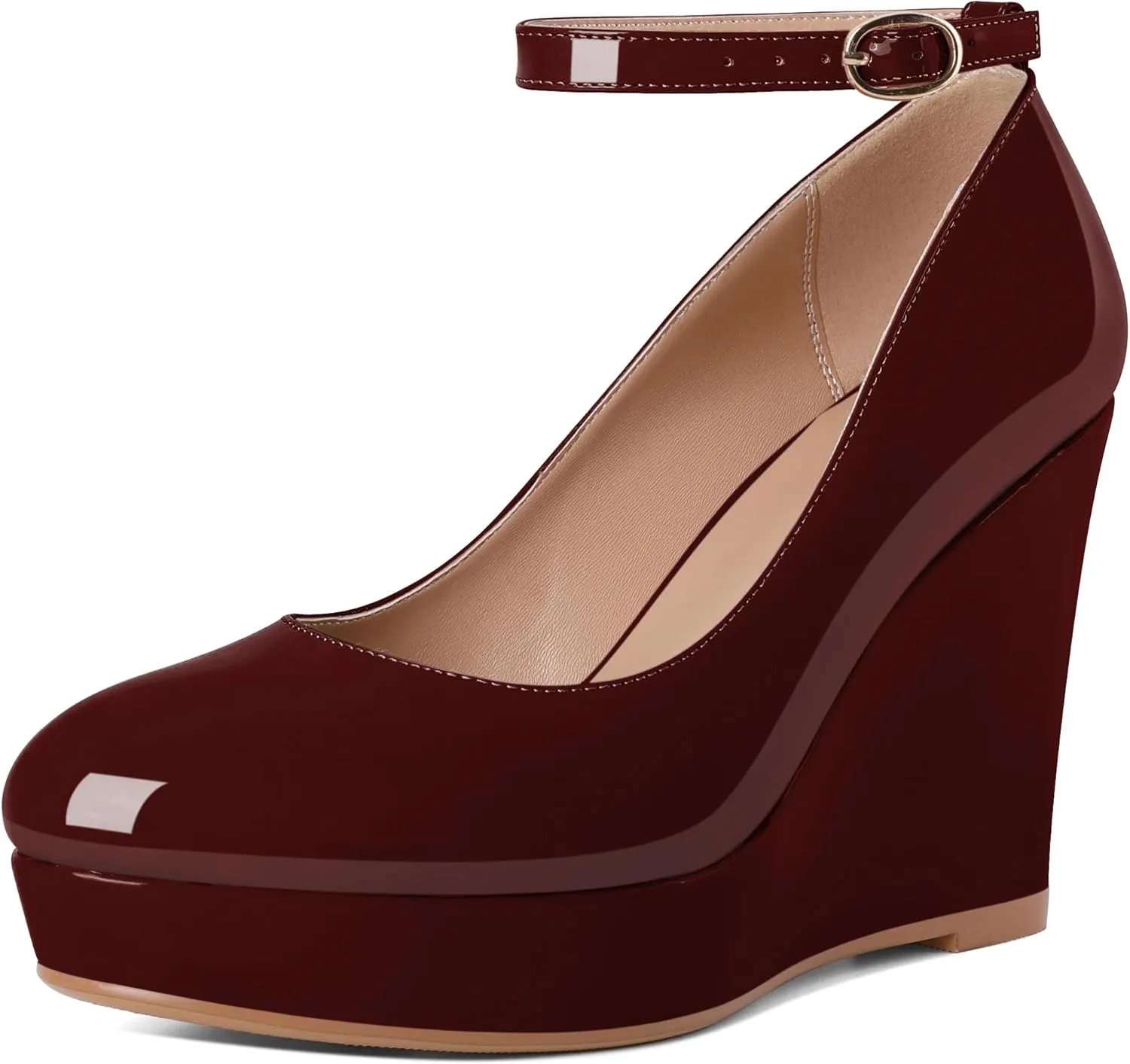 Eldof Wedges for Women Closed Toe Ankle Strap Platform High Heel Wedges Pumps 4 Inches