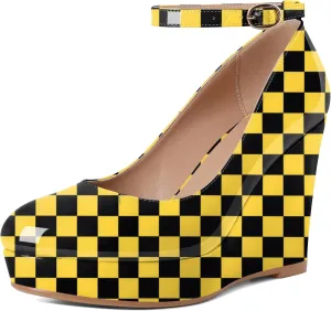 Eldof Wedges for Women Closed Toe Ankle Strap Platform High Heel Wedges Pumps 4 Inches