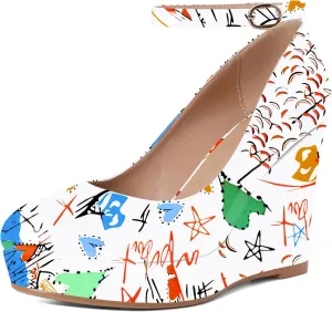 Eldof Wedges for Women Closed Toe Ankle Strap Platform High Heel Wedges Pumps 4 Inches