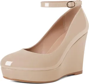 Eldof Wedges for Women Closed Toe Ankle Strap Platform High Heel Wedges Pumps 4 Inches