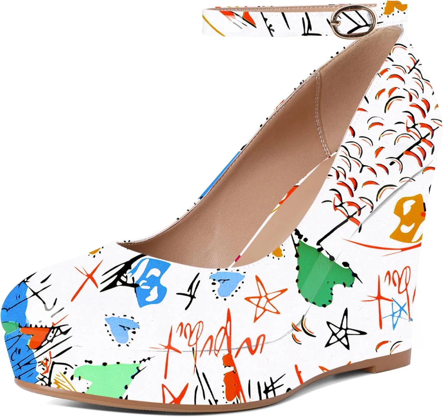 Eldof Wedges for Women Closed Toe Ankle Strap Platform High Heel Wedges Pumps 4 Inches