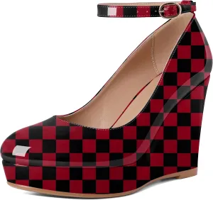 Eldof Wedges for Women Closed Toe Ankle Strap Platform High Heel Wedges Pumps 4 Inches