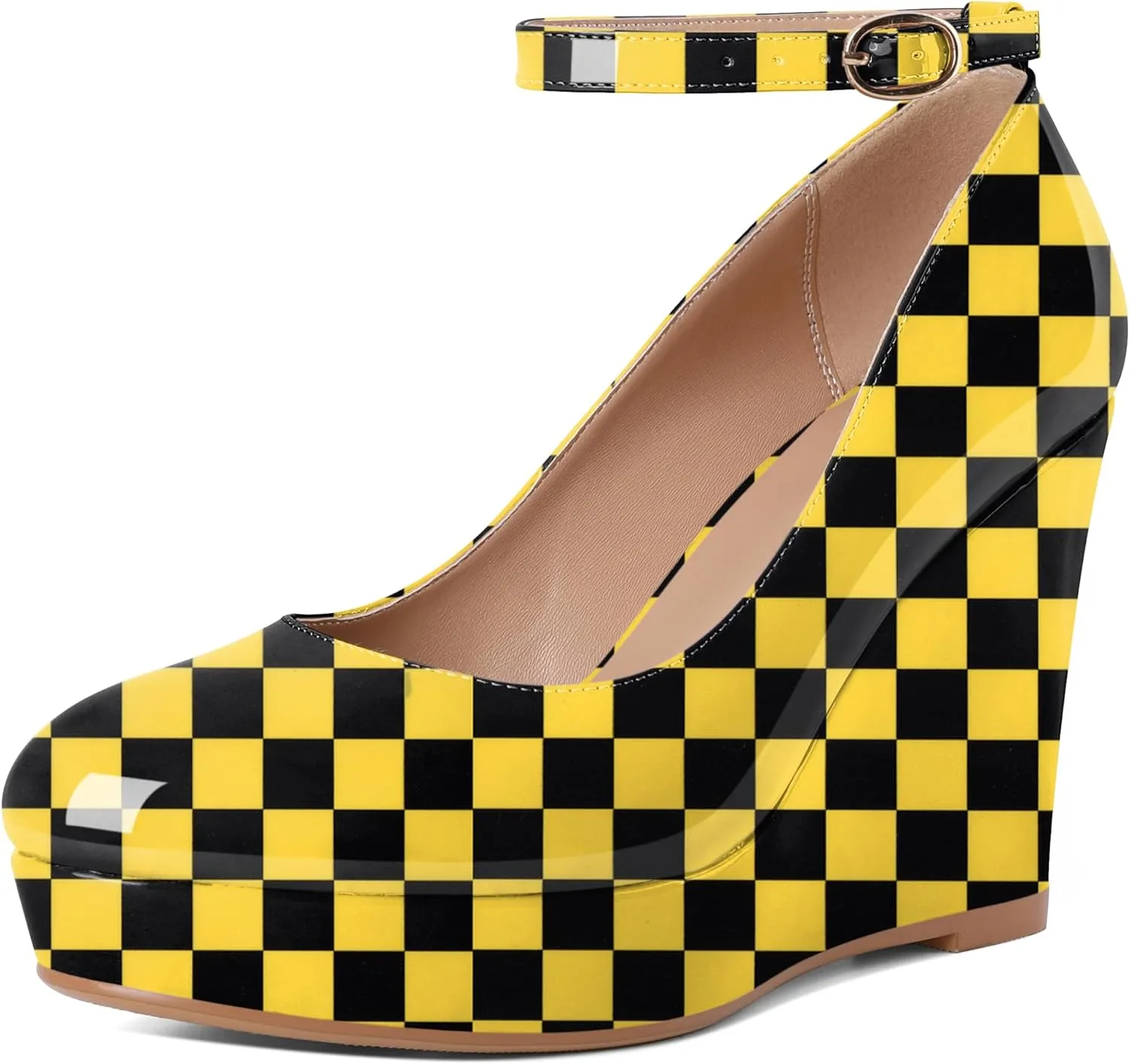 Eldof Wedges for Women Closed Toe Ankle Strap Platform High Heel Wedges Pumps 4 Inches