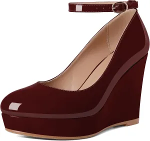 Eldof Wedges for Women Closed Toe Ankle Strap Platform High Heel Wedges Pumps 4 Inches