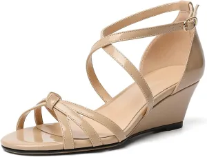 Eldof Women's Open Toe Ankle Strap Criss Cross Wedge Sandals 2 Inches Low Heel Wedge Pumps Shoes for Dress Casual Work Event