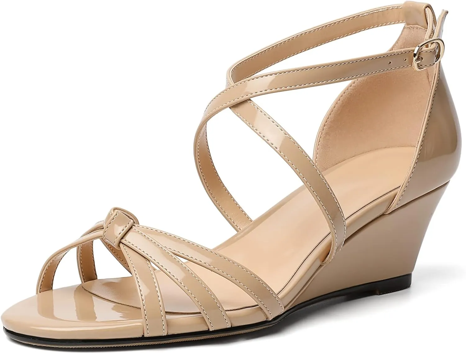 Eldof Women's Open Toe Ankle Strap Criss Cross Wedge Sandals 2 Inches Low Heel Wedge Pumps Shoes for Dress Casual Work Event