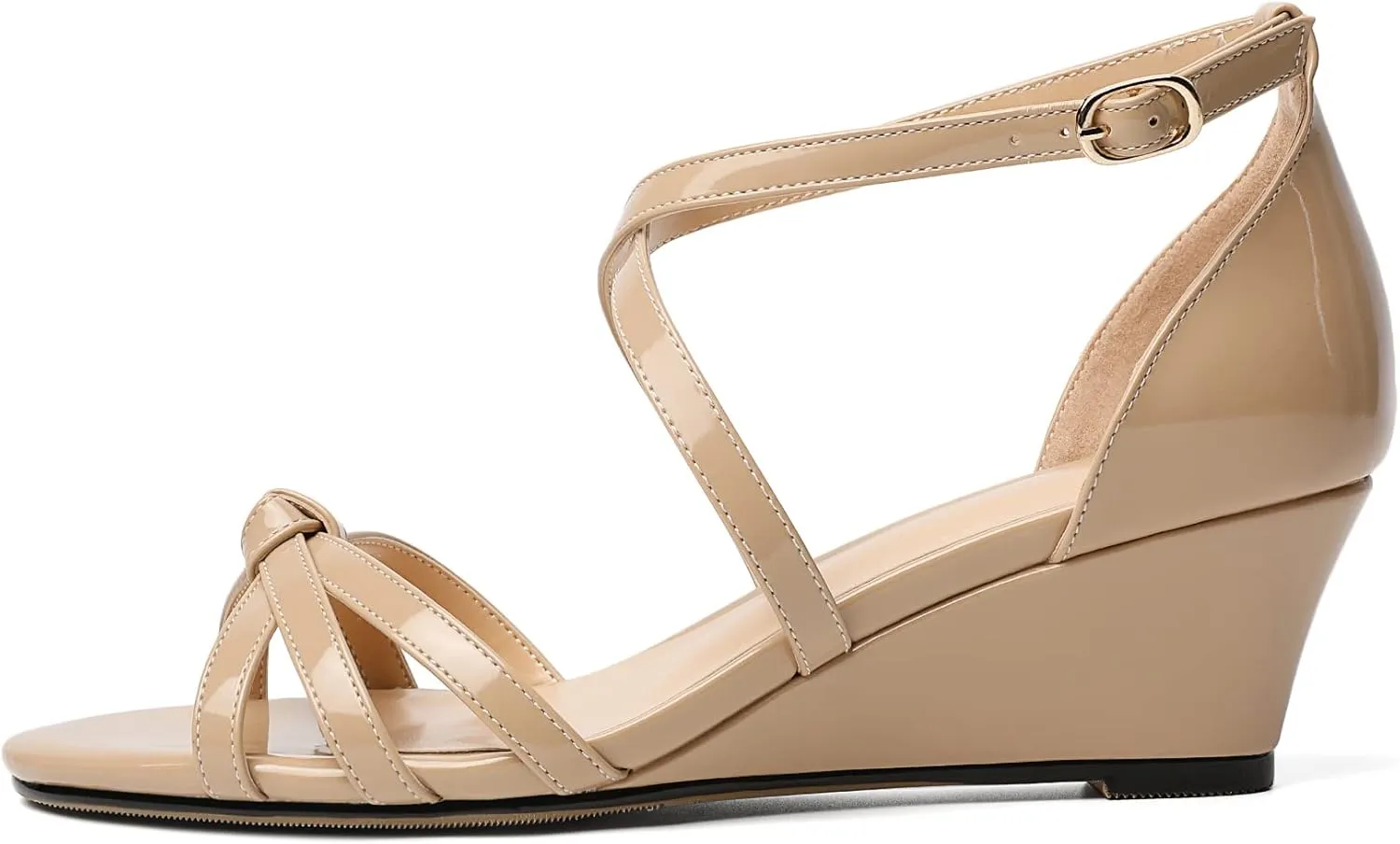 Eldof Women's Open Toe Ankle Strap Criss Cross Wedge Sandals 2 Inches Low Heel Wedge Pumps Shoes for Dress Casual Work Event
