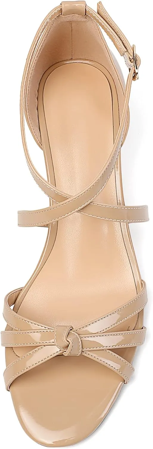 Eldof Women's Open Toe Ankle Strap Criss Cross Wedge Sandals 2 Inches Low Heel Wedge Pumps Shoes for Dress Casual Work Event