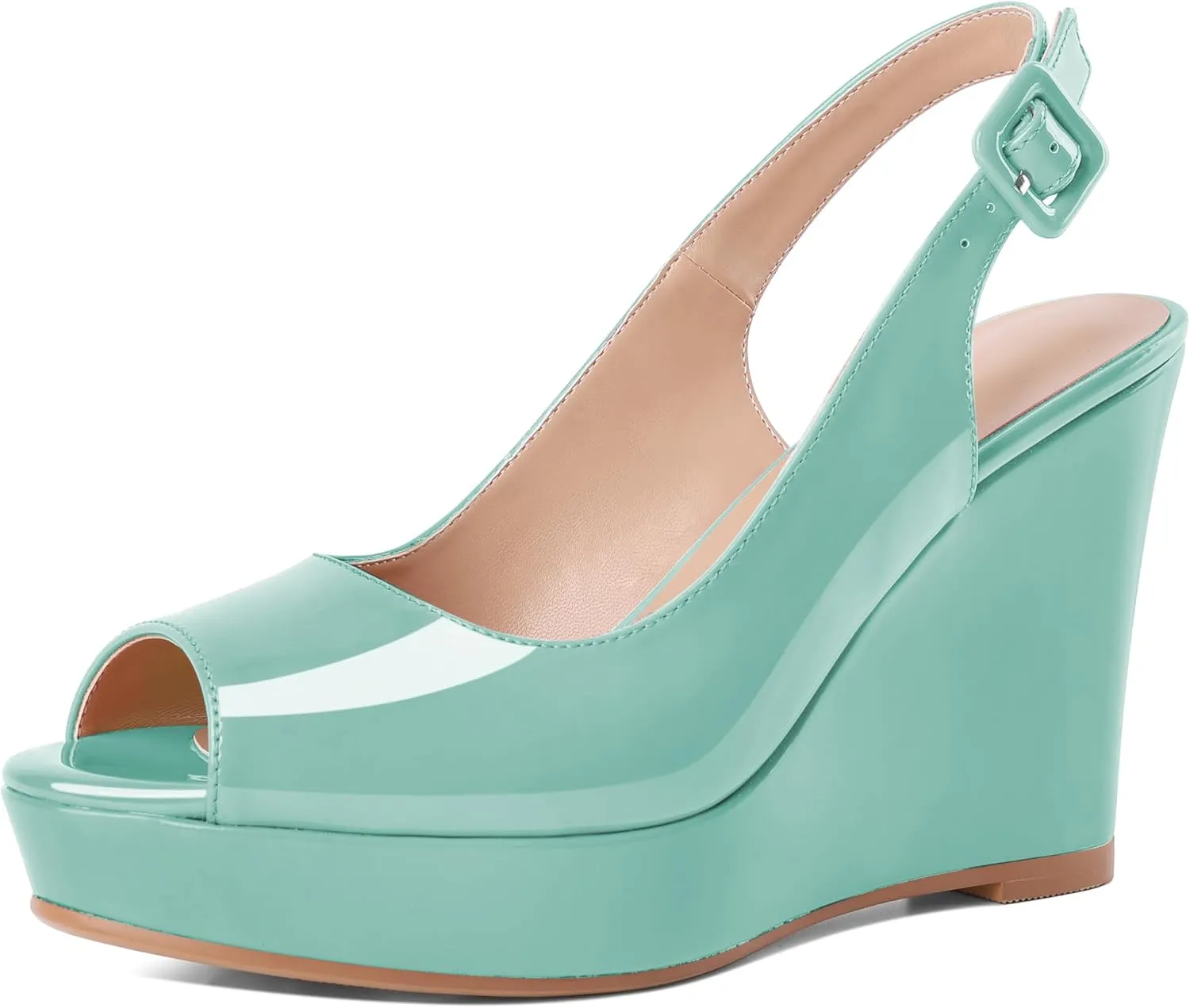 Eldof Women's Peep Toe Wedge Heels Slingback Platform High Pumps Party Dress Casual Sandals 4 Inches