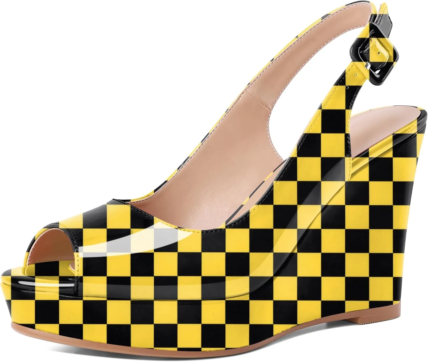 Eldof Women's Peep Toe Wedge Heels Slingback Platform High Pumps Party Dress Casual Sandals 4 Inches