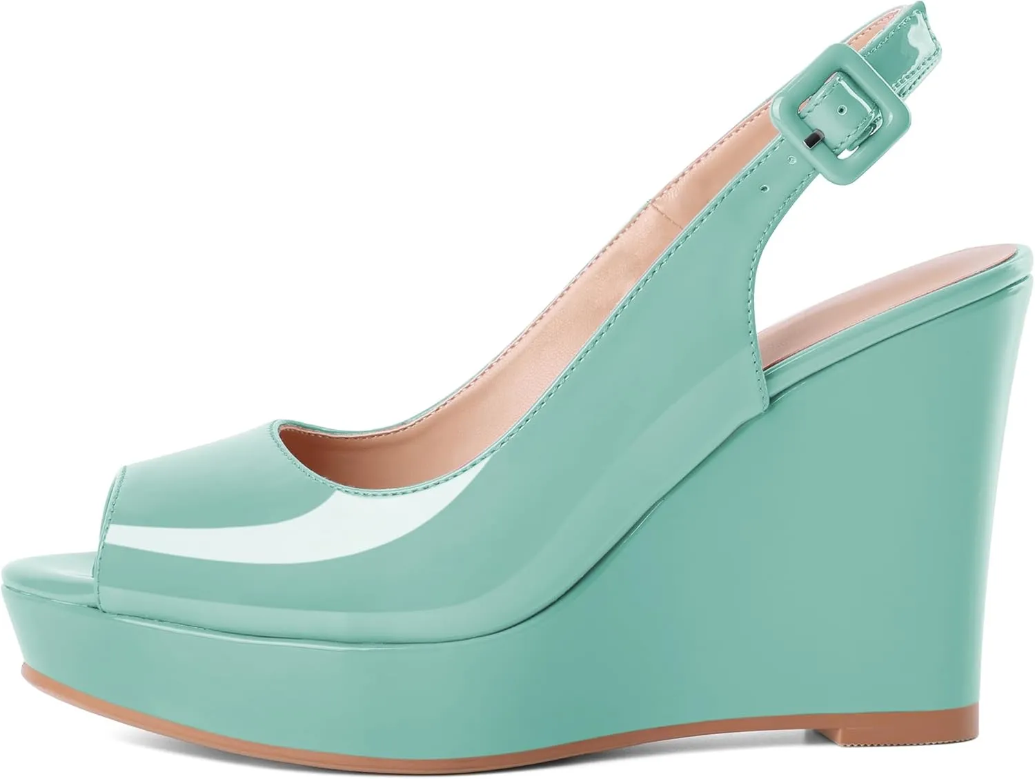 Eldof Women's Peep Toe Wedge Heels Slingback Platform High Pumps Party Dress Casual Sandals 4 Inches