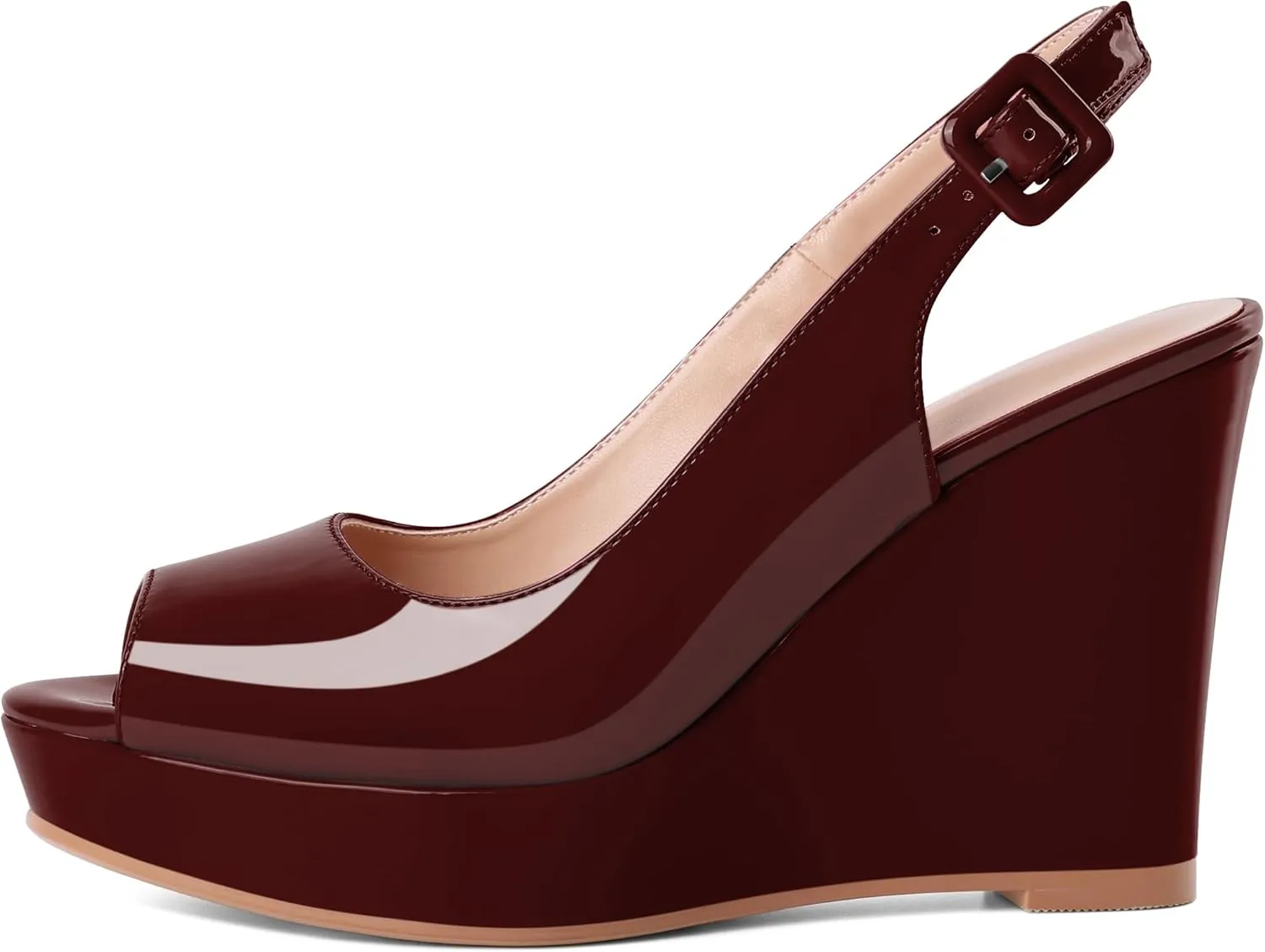 Eldof Women's Peep Toe Wedge Heels Slingback Platform High Pumps Party Dress Casual Sandals 4 Inches