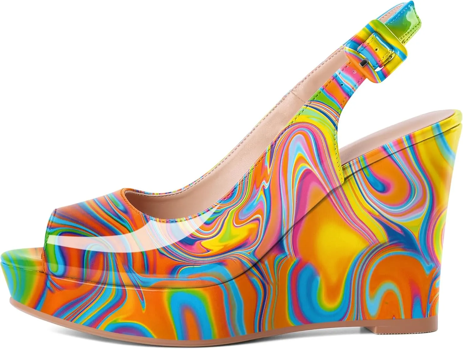 Eldof Women's Peep Toe Wedge Heels Slingback Platform High Pumps Party Dress Casual Sandals 4 Inches