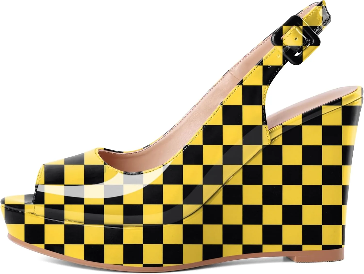 Eldof Women's Peep Toe Wedge Heels Slingback Platform High Pumps Party Dress Casual Sandals 4 Inches