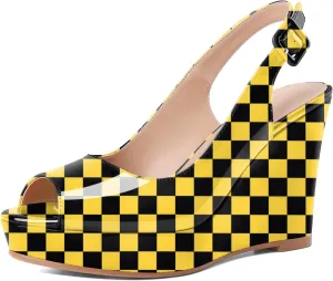 Eldof Women's Peep Toe Wedge Heels Slingback Platform High Pumps Party Dress Casual Sandals 4 Inches