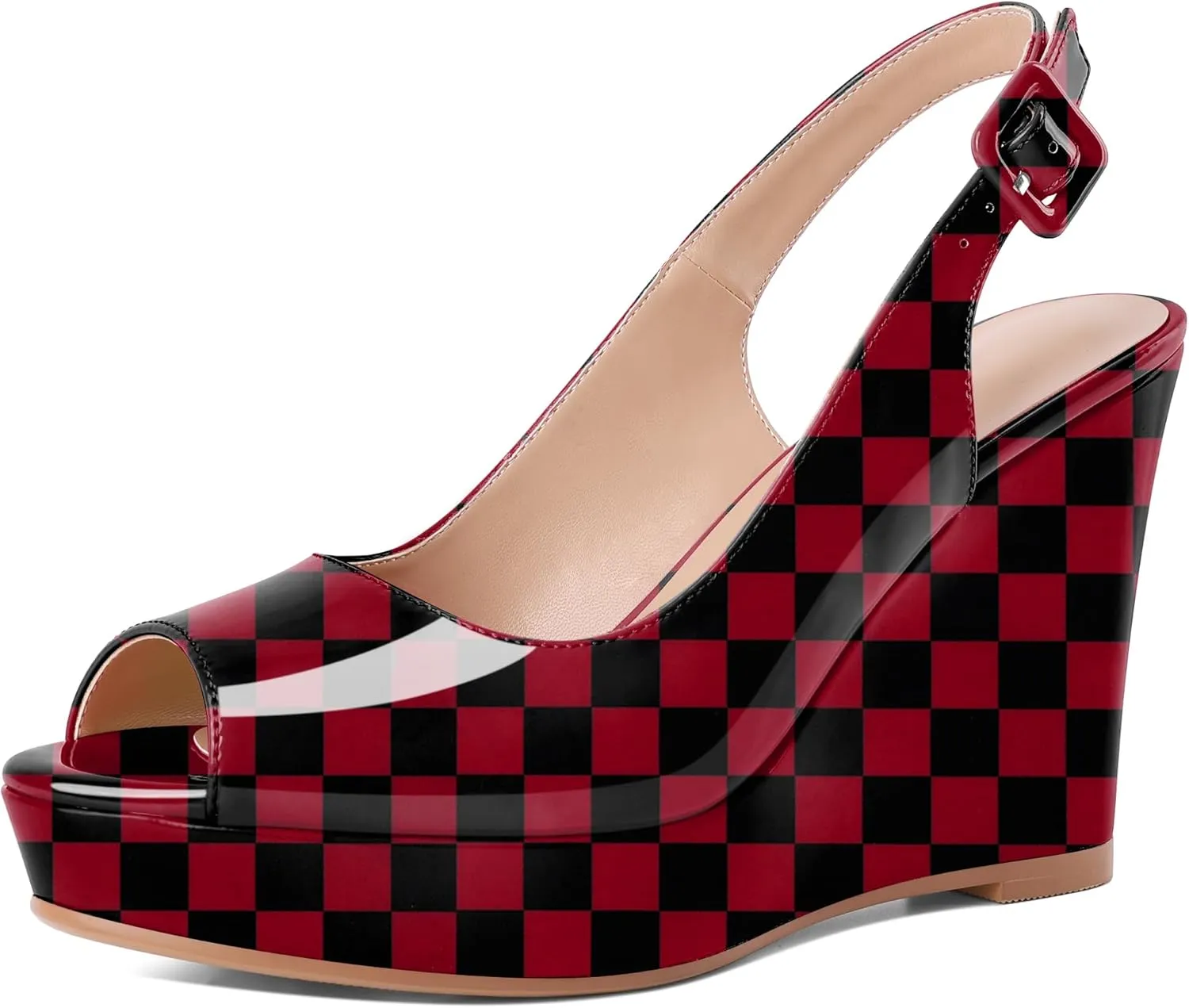 Eldof Women's Peep Toe Wedge Heels Slingback Platform High Pumps Party Dress Casual Sandals 4 Inches