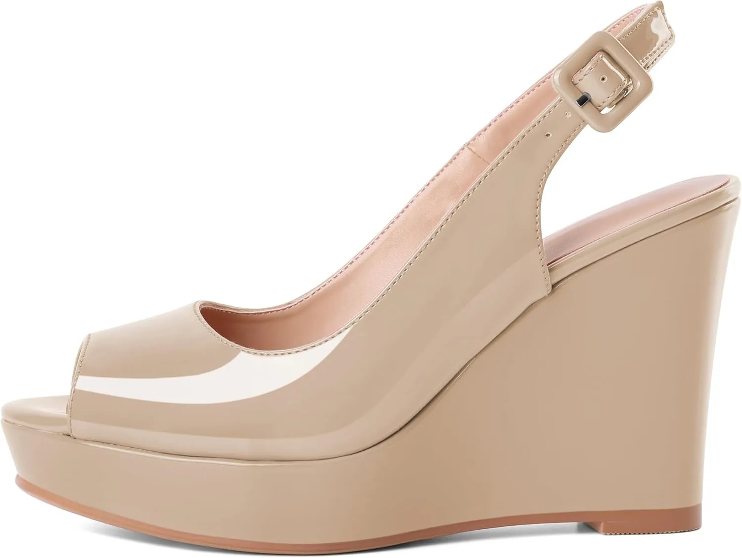 Eldof Women's Peep Toe Wedge Heels Slingback Platform High Pumps Party Dress Casual Sandals 4 Inches