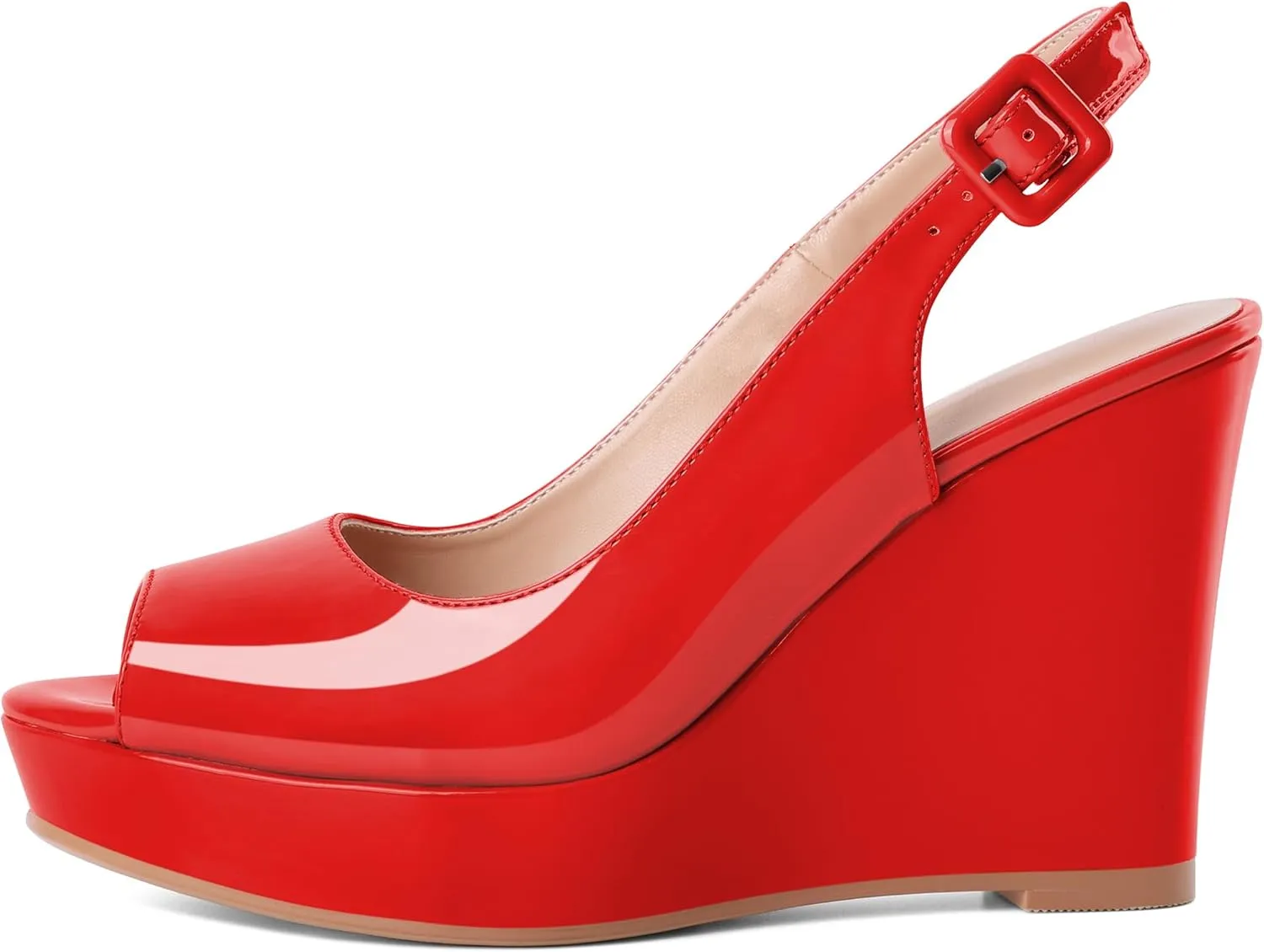 Eldof Women's Peep Toe Wedge Heels Slingback Platform High Pumps Party Dress Casual Sandals 4 Inches