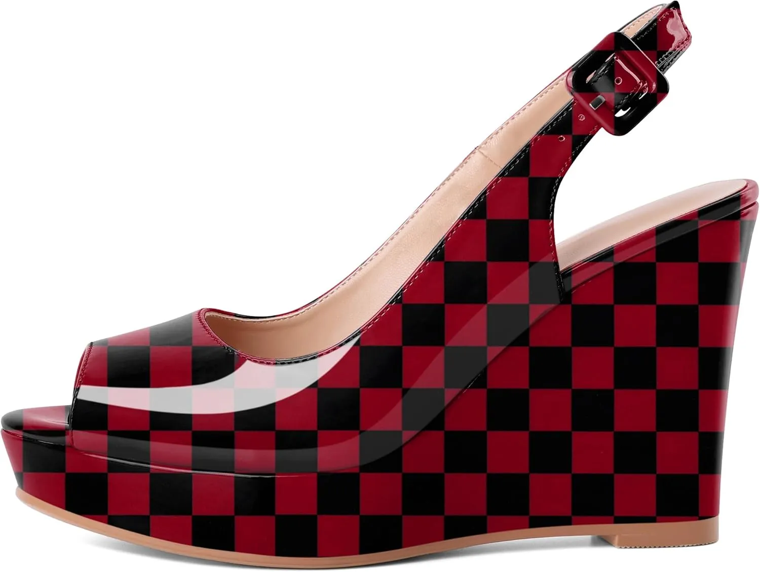 Eldof Women's Peep Toe Wedge Heels Slingback Platform High Pumps Party Dress Casual Sandals 4 Inches